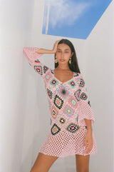 Spring Pink Crochet Dress - Oceanus Swimwear