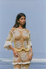 Daisy Crochet Dress White and Yellow - Oceanus Swimwear
