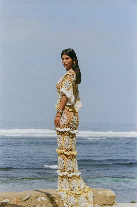 Daisy Crochet Dress White and Yellow - Oceanus Swimwear