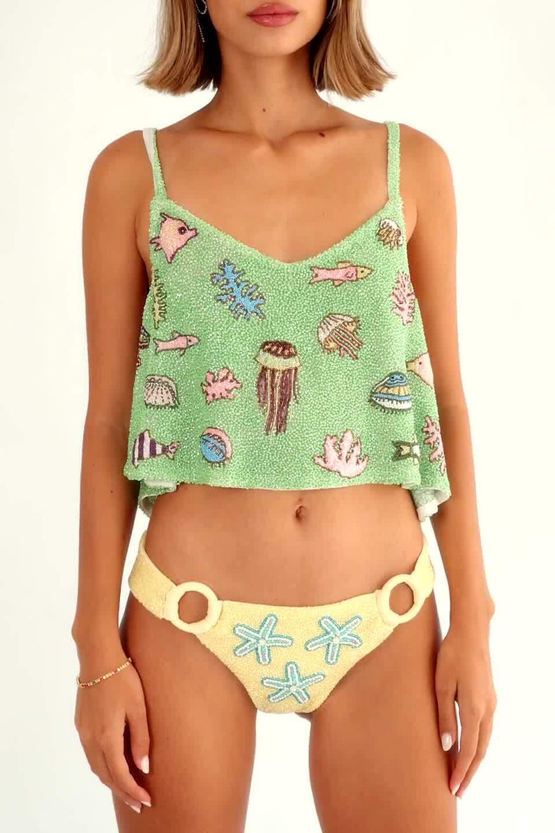 SEA Hand Beaded TOP GREEN - Oceanus Swimwear