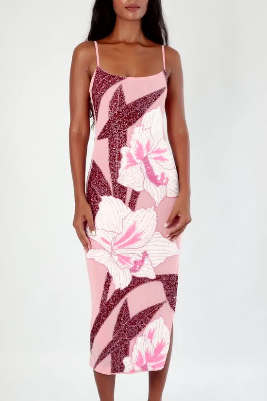 Delilah Hand Beaded Midi Dress Pink x by Poppy - Oceanus Swimwear