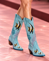 Oceanus Multi Colour Embroidered Western Long Boots