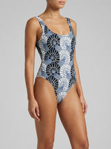 Oceanus x Zandra Rhodes Swirlshell Beaded One Piece Blue - White