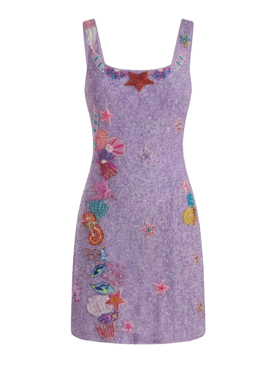Sea Whisper Fully Beaded Purple Mini Dress