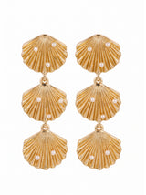 Triple Shell Gold with Pearl Earrings