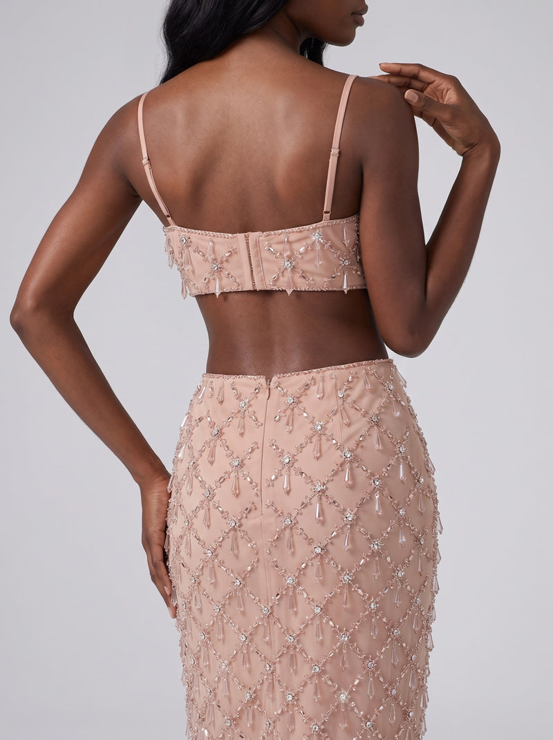 Calliope Nude Luxury Embroidered Crystal Co-Ord