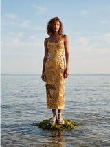 Zola Gold Midi Strap Dress