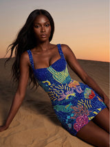 Navy Coral Muse Hand Beaded Mini Dress
