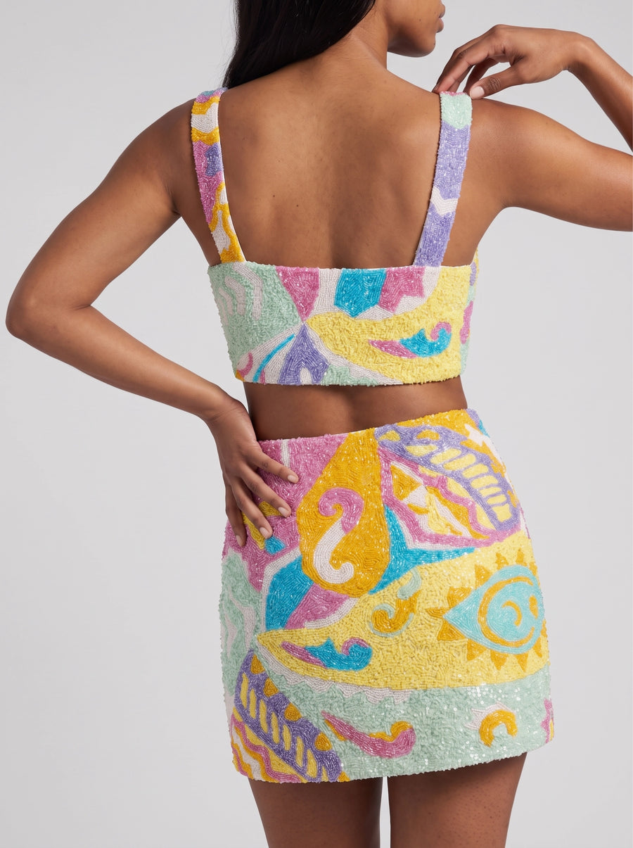 South Beach Azure Beaded Crop Top Multi colour