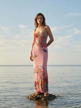 Oceanic Bloom Pink Maxi Dress