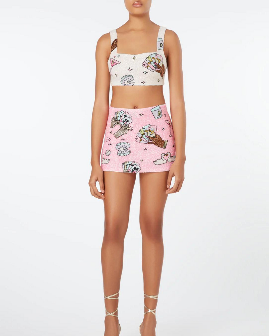 Vegas Beaded Mini Pink Party Beach Co-ord Top