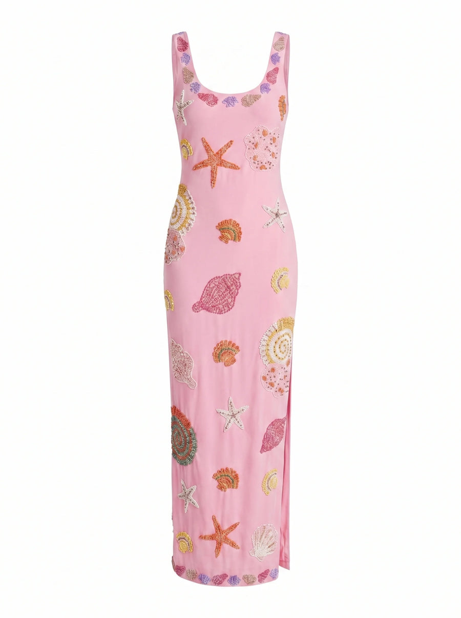 New York Bold Strapped Maxi Dress Pink Yellow in Stock