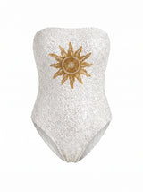 Sun Sequin White Strapless Swimsuit