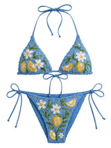 Lemon Flower Blue Beaded Bikini Top