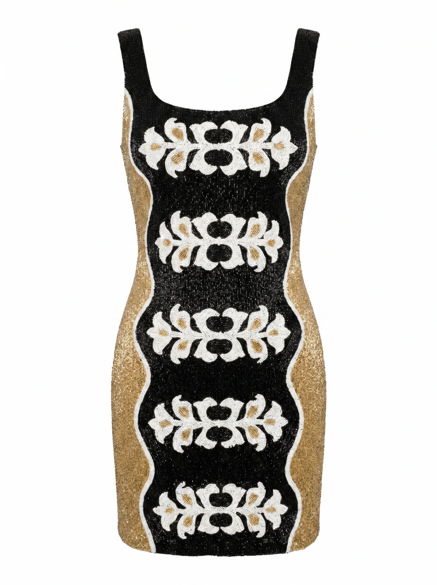 Oceanus x Bárbara Hulanicki Serpentina Black Gold Mini Dress