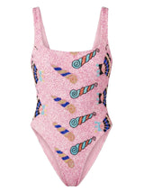 Oceanus x Zandra Rhodes Nebula Beaded Swimsuit Pink