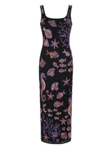 Coraline Black Purple Maxi Dress