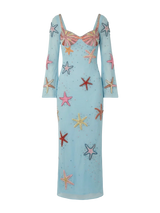 Crescent Shell Bell Sleeve Dress - Blue