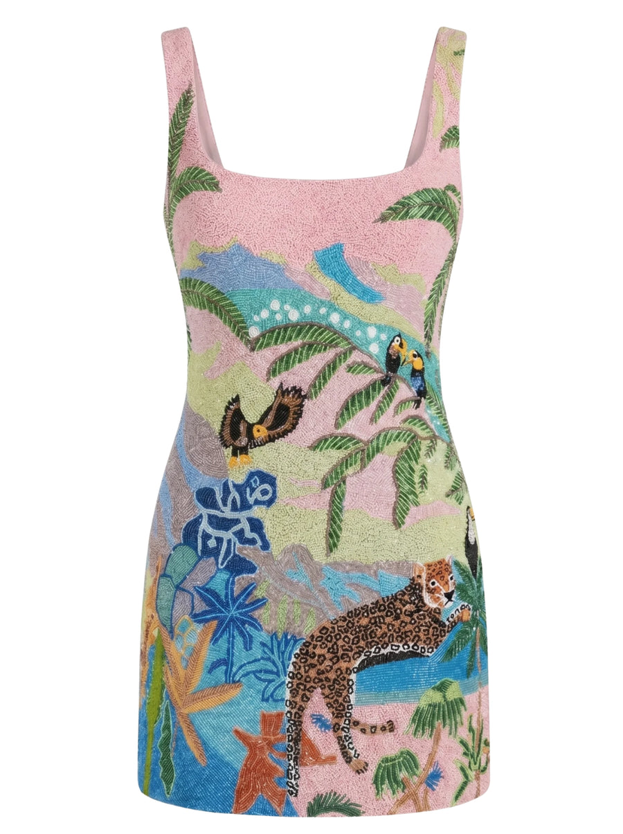 Pink Paradise Safari Beaded Mini Dress