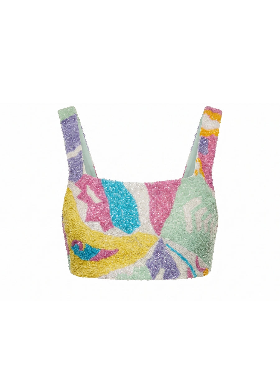 South Beach Azure Beaded Crop Top Multi colour