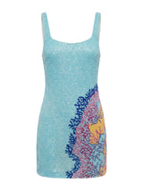 Adeline Coral Hand Beaded Blue Mini Dress