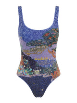 Curve Lake Scenery Blue Swimsuit