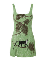 St. Barth Hand-Beaded Crystal Dress- Green