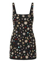 Celestial Tide Black Mini Dress