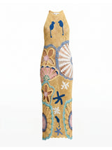 Pearl Halter Crochet Maxi Dress Multi Coloured