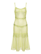 Shimmer Falls Sheer Green Midi Dress
