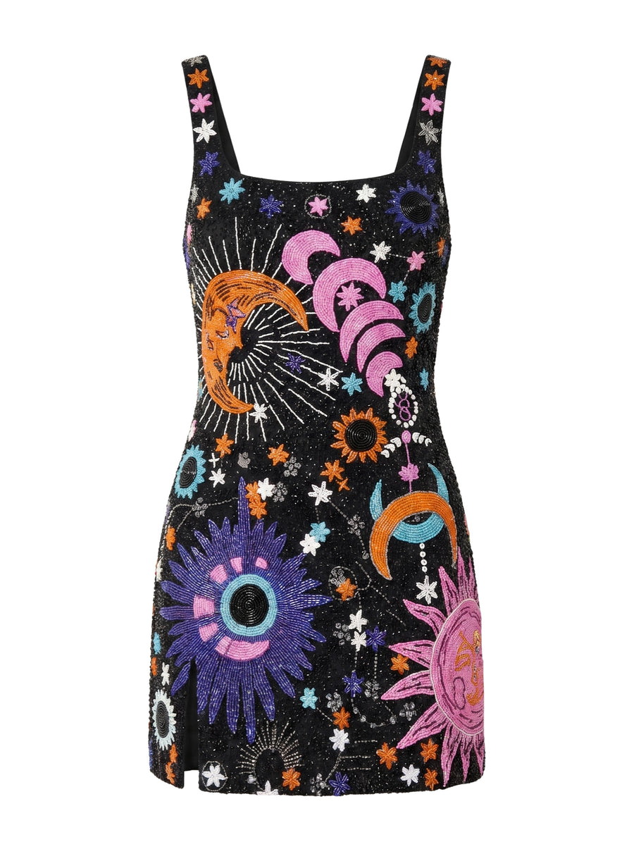 Celestial Star Mini Dress in Black and White