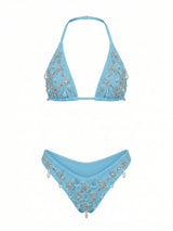 Calliope Luxury Crystal Blue Bikini Top in Stock