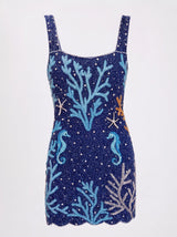 Navy Coral Muse Hand Beaded Mini Dress