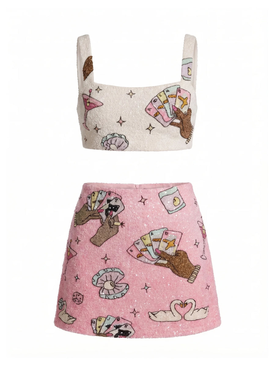 Vegas Hand Beaded Multi Colour Co-ord Skirt