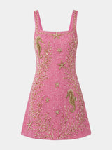 Coastal Hand-Beaded Embroidery Mini Dress Pink