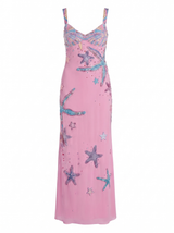 Crescent Shell Hand-Beaded Pink Long Dress in Stock