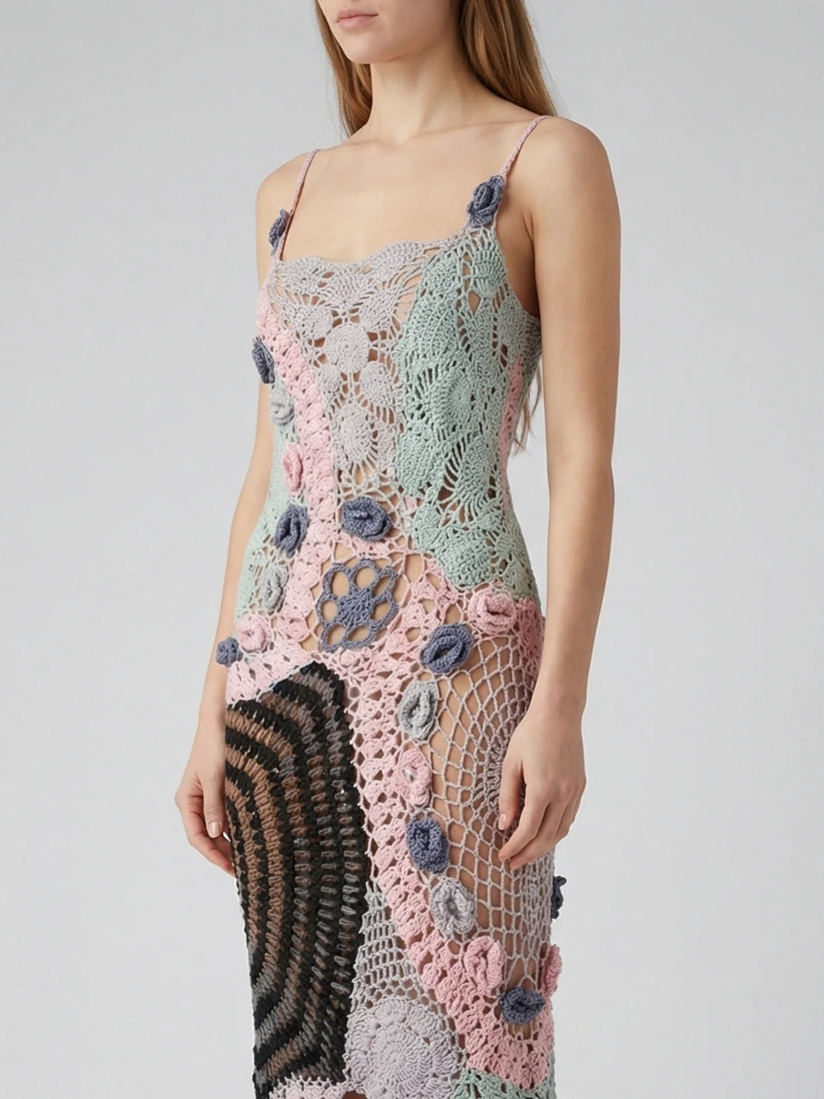 green emerald velvet dress Shop Cassandra Vintage Crochet Multi-Coloured Evening Dress