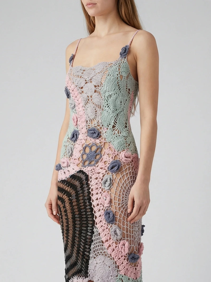 Cassandra Vintage Crochet Evening Dress Multi-Coloured