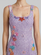 Sea Whisper Fully Beaded Pink Mini Dress