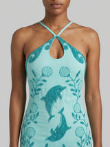 Dolphin Teal Hand Beaded Maxi Dress