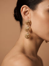 Triple Shell Gold with Pearl Earrings