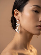 Triple White Starfish with Pearl Earrings