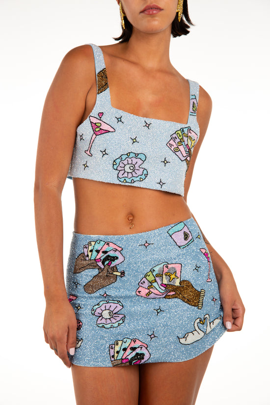Vegas Embroidered Co-ord top– Blue Sparkle