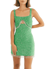 Artemis Green Beaded Tasseled Mini Dress ā Daphne x Oceanus - Oceanus Swimwear