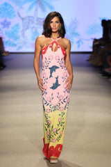 Dolphin Sunset Ombré Hand Beaded Maxi Dress