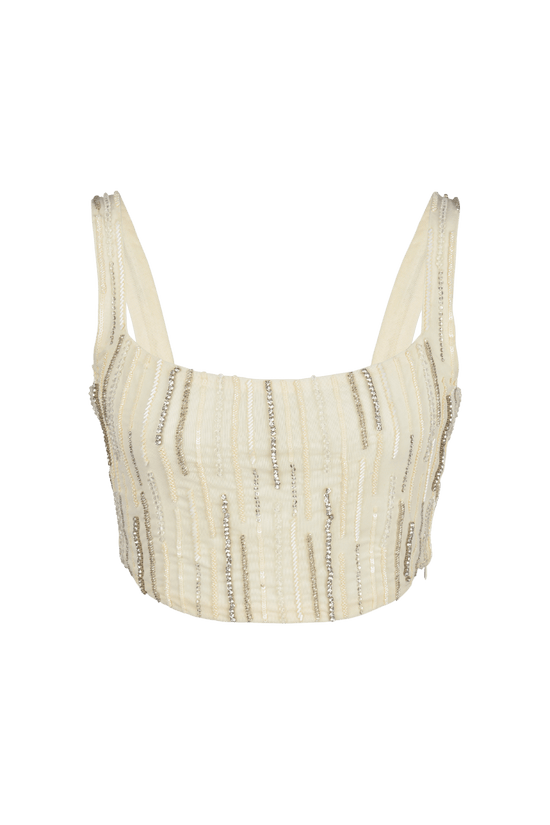 Aphrodite's White Beaded Co - ord Top – Daphne x Oceanus - Oceanus Swimwear