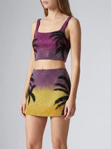 Palm Dusk beaded Mini Skirt black palm tree