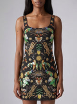 Aurelia Embroidered Luxury Mini Dress Black
