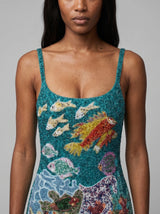 Coastal Fish Coral Mini Dress Green