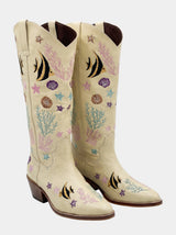 Oceanus Multi Colour Embroidered Western Long Boots